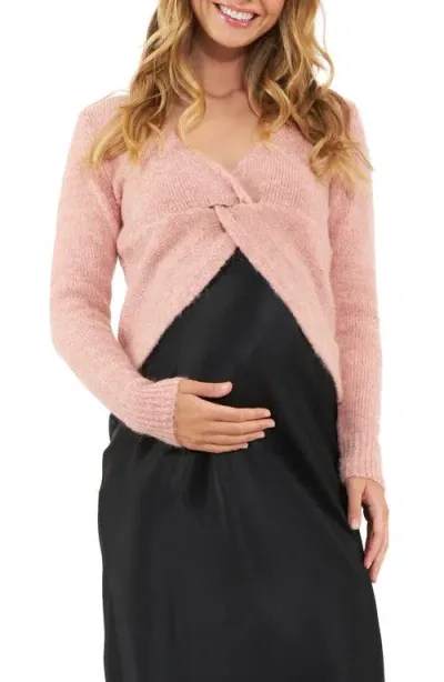 Ripe Maternity Nala Knot Front Crop Knit Sweater In Dusty Pink