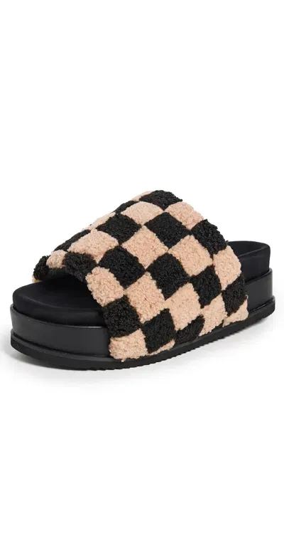 Roam Fuzzy Checker Stack Slides Black/beige