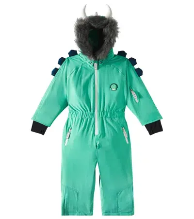 Roarsome Kids' Spike The Dino Faux Fur-trimmed Skisuit In Green