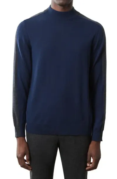 Robert Barakett Armdale Colorblock Wool Sweater In Navy