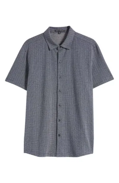 Robert Barakett Bunbury Check Short Sleeve Cotton Knit Button-up Shirt In Navy