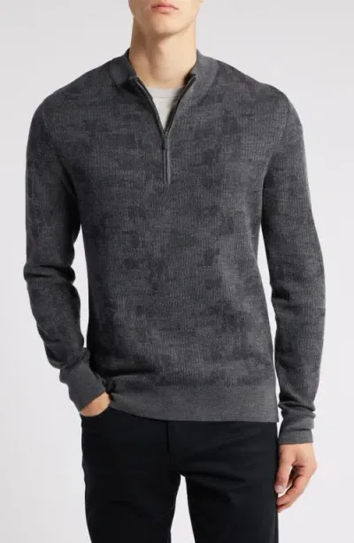 Robert Barakett Dalup Half Zip Mock Neck Wool Sweater In Charcoal