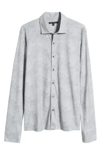 Robert Barakett Ethan Floral Cotton Knit Button-up Shirt In Light Grey