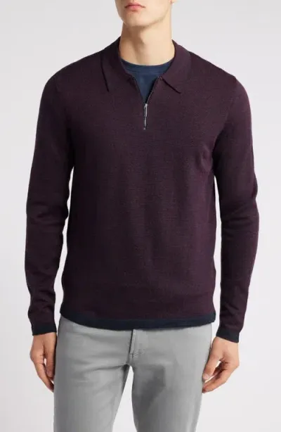 Robert Barakett Forthill Herringbone Half Zip Polo Sweater In Bordeaux