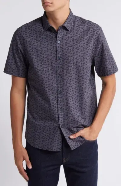 Robert Barakett Lindy Leaf Print Short Sleeve Button-up Shirt In Navy