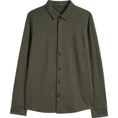 Robert Barakett Wardlow Microstripe Cotton Blend Knit Button-up Shirt In Green