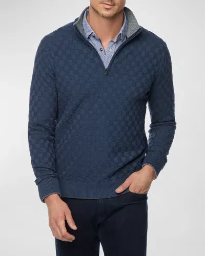 Robert Graham Gavino Cotton Check Classic Fit Quarter Zip Sweater In Navy