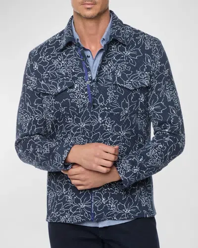 Robert Graham Kohan Botanical Print Shirt Jacket In Navy