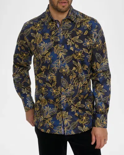 Robert Graham Valmont Allover Floral Pattern Button Down Shirt In Blue