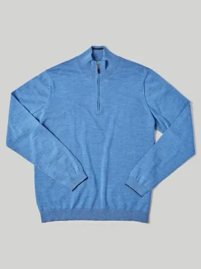 Robert Talbott Eastwood Quarter Zip Sweater In Sky Blue With Navy Tipping