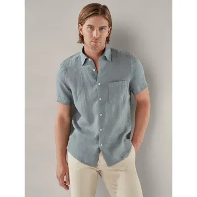 Robert Talbott Morgan Short Sleeve Linen Shirt In Light Gray