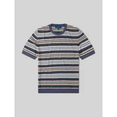 Robert Talbott Pratt Multi Stripe Short Sleeve Crewneck Sweater In Denim Multi