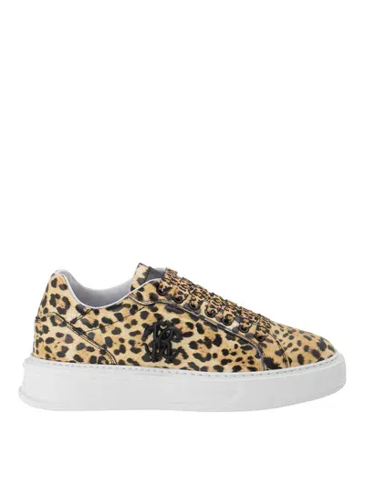 Roberto Cavalli Animalier Print Side Logo Sneakers In Multicolor