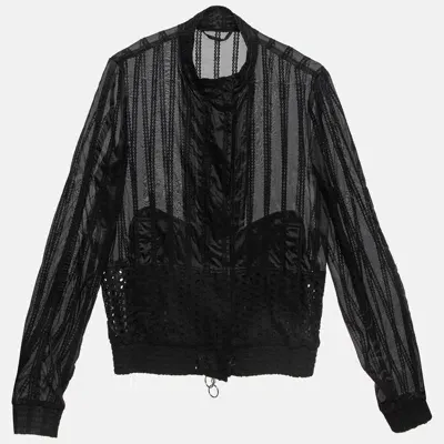 Pre-owned Roberto Cavalli Black Cotton Broderie Anglaise And Silk Jacket M