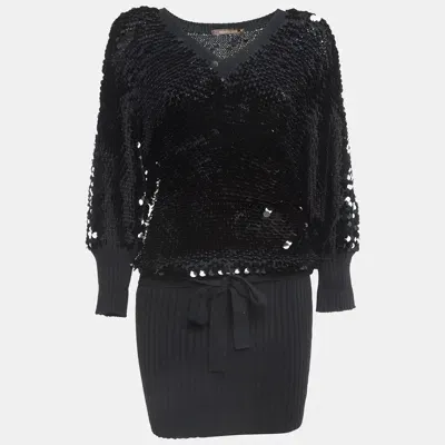 Pre-owned Roberto Cavalli Black Sequined Cashmere Knit Tunic M