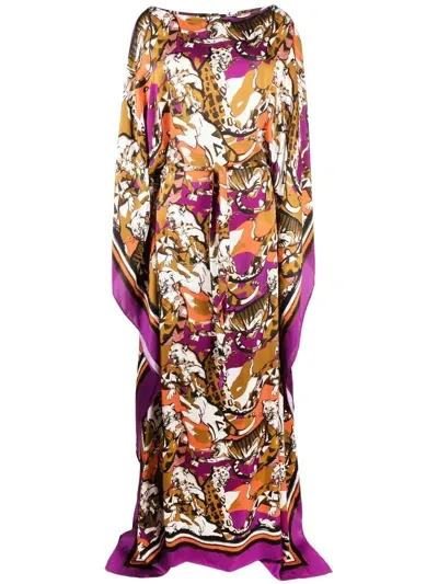 Roberto Cavalli Draped Animal-print Maxi Dress In Brown