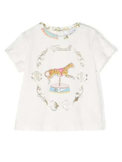 Roberto Cavalli Junior Babies' Carousel-print Cotton T-shirt In White