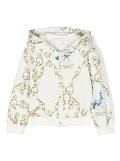 Roberto Cavalli Junior Babies' Chain-print Zip-up Hoodie In White