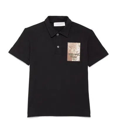 Roberto Cavalli Junior Kids' Cotton Leopard Patch Polo Shirt In Black