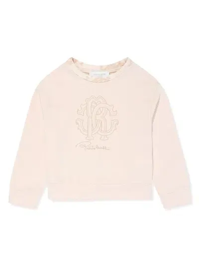 Roberto Cavalli Junior Kids' Embroidered Jersey Sweatshirt In Neutrals