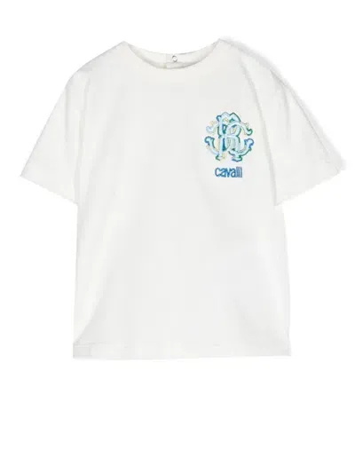 Roberto Cavalli Junior Babies' T-shirt Mit Monogramm-stickerei In White