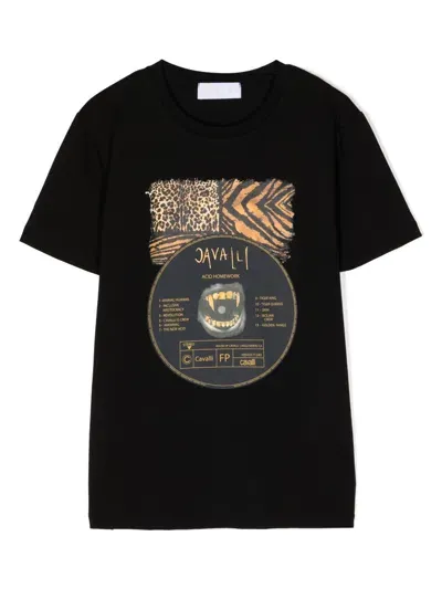 Roberto Cavalli Junior Kids' Graphic-print Cotton T-shirt In Black