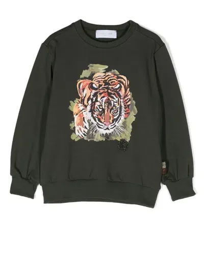 Roberto Cavalli Junior Kids' Graphic-print Embroidered-logo Sweatshirt In 绿色