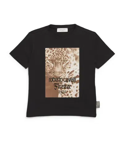 Roberto Cavalli Junior Kids' Leopard Logo T-shirt In Black