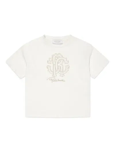 Roberto Cavalli Junior Kids' Logo-embroidered T-shirt In White