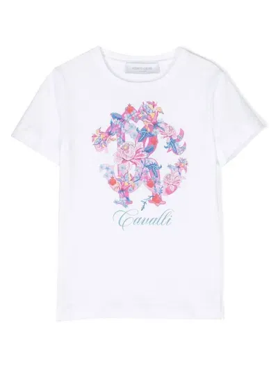 Roberto Cavalli Junior Kids' Logo-print Cotton T-shirt In White