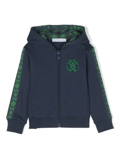 Roberto Cavalli Junior Babies' Monogram-tape Zip-up Hoodie In Blue