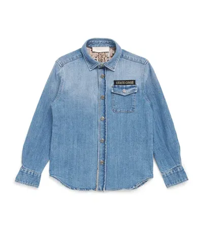 Roberto Cavalli Junior Kids' Stretch-denim Shirt In Blue