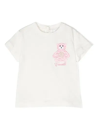 Roberto Cavalli Junior Babies' T-shirt Mit Teddy-stickerei In White