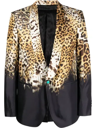 Roberto Cavalli Leopard-print Silk Blazer In Neutrals