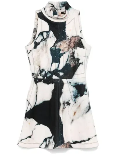 Roberto Cavalli Marble-print Mini Dress In White