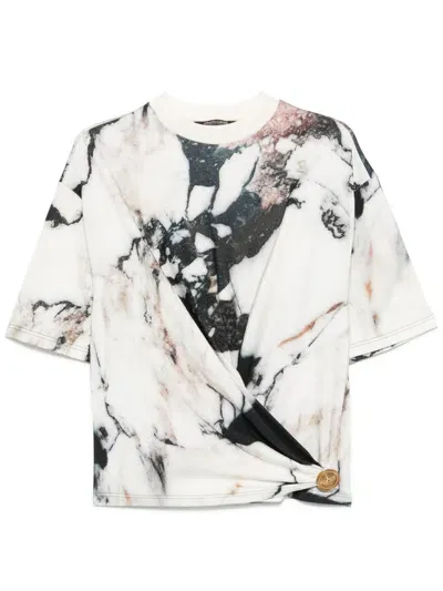 Roberto Cavalli Marble-print T-shirt In White