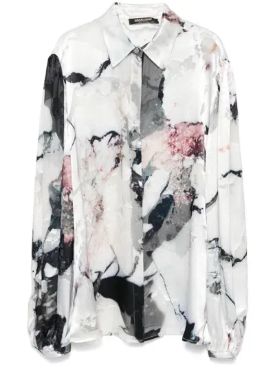 Roberto Cavalli Marble-printed Shirt In White