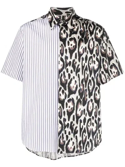 Roberto Cavalli Mix-print Short-sleeve Shirt In White