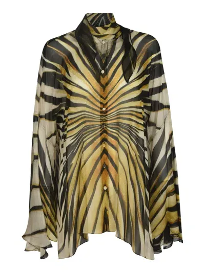 Roberto Cavalli Pattern Print Asymmetric Shirt In Yellow