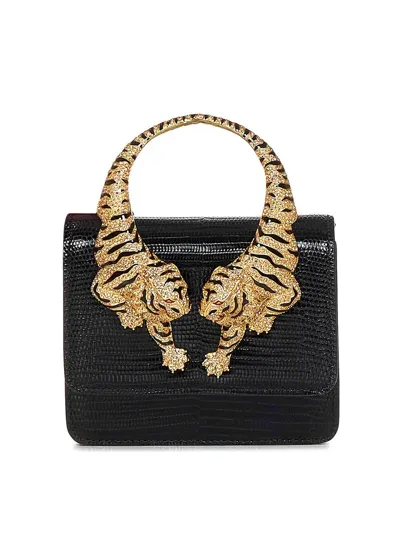 Roberto Cavalli Small Roar Tiger-handle Tote Bag In Black