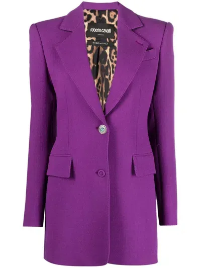 Roberto Cavalli Single-breasted Wool Blazer In Purple