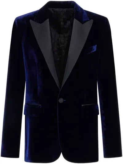 Roberto Cavalli Velvet Slim Fit Blazer In Blue