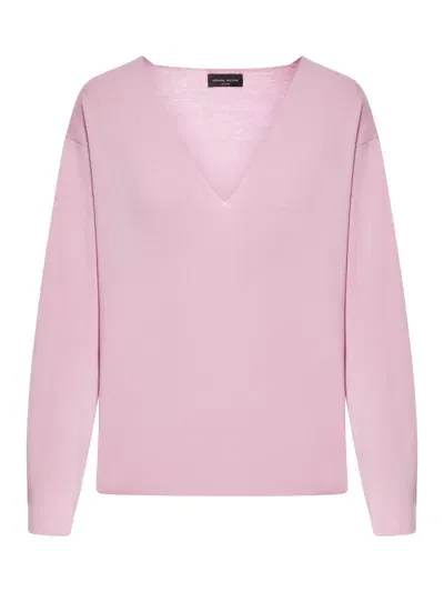 Roberto Collina Asymmetric V-neck Sweater In Pink & Purple