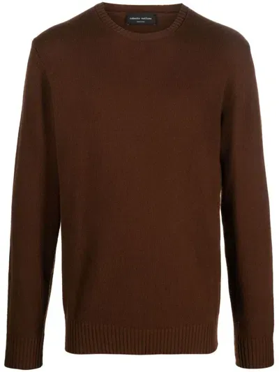 Roberto Collina Crew-neck Fine-knit Jumper In Brown