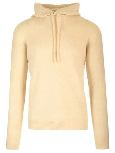 Roberto Collina Drawstring Ribbed Hoodie In Beige