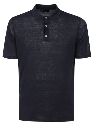 Roberto Collina Short-sleeve Linen Polo Shirt In Navy