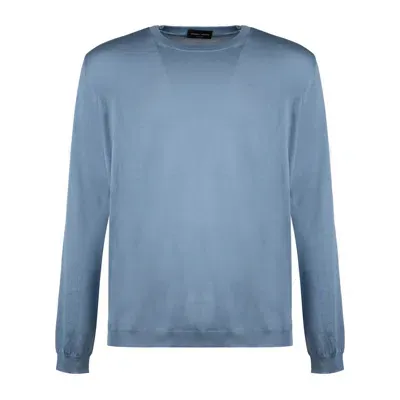 Roberto Collina Silk Denim Sweater In Azure