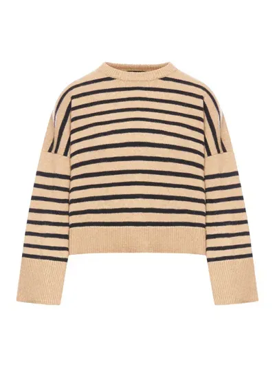 Roberto Collina Striped Wool Sweater In Nude & Neutrals