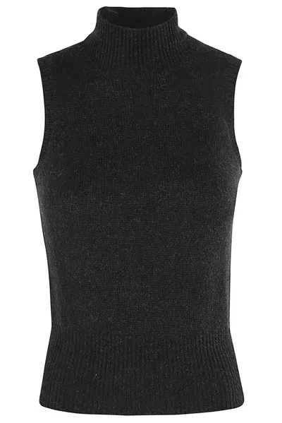 Roberto Collina Turtleneck Sleeveless Knit Top In Black