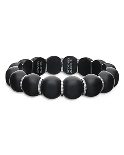 Roberto Demeglio 18k White Gold & Ceramic Stretch Bracelet With Diamonds In Matte Black/white